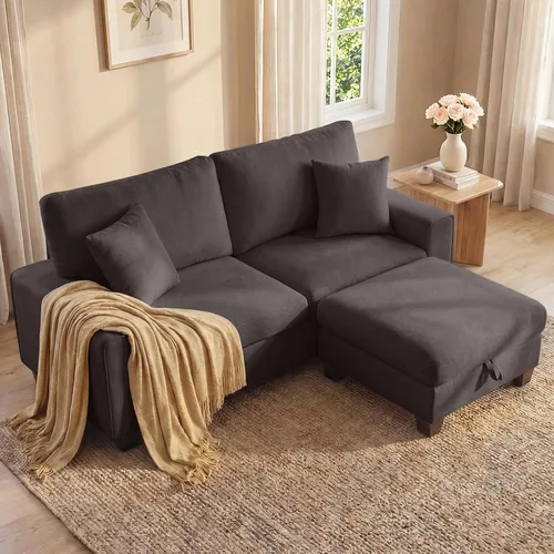Vista 15 de DOPEDIO Sofá biplaza moderno para sala de estar, sillón reclinable de chenilla, funda extraíble, cojines de resorte, marco de madera maciza, fácil