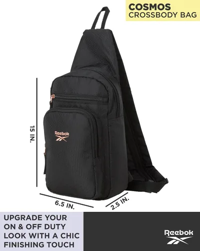 Vista 3 de Reebok Bolso cruzado unisex - Bolso cruzado compacto para mujeres y hombres con correa convertible para gimnasio y viajes, Negro (Cosmos Black)