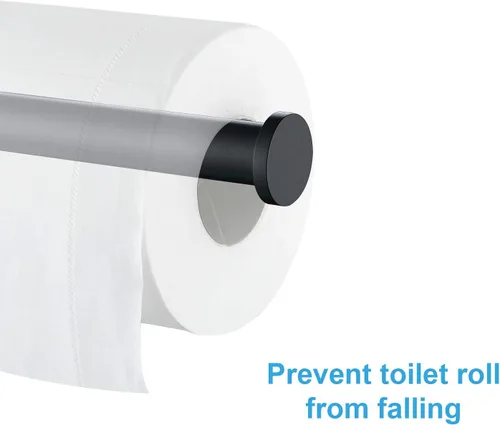 Vista 6 de TASTOS Soporte de papel higiénico negro mate de acero inoxidable, dispensador de rollos de papel higiénico para baño, soporte de pared redondo medio