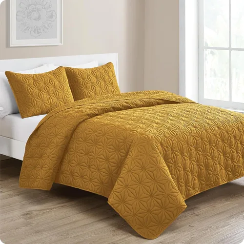 Vista 11 de VCNY Home - Juego de colcha de 3 piezas con patrón de caleidoscopio, tamaño matrimonial/queen, dorado