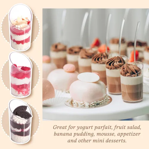 Vista 6 de Paquete de 100 mini tazas de postre con cucharas, vasos de plástico transparente de 2.2 onzas para parfait reutilizables, vasos pequeños para servir