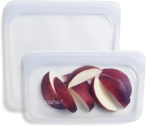 Vista 10 de Stasher Bolsas de silicona reutilizables para almacenamiento de alimentos, paquete de 2, bolsas reutilizables para congelador, microondas