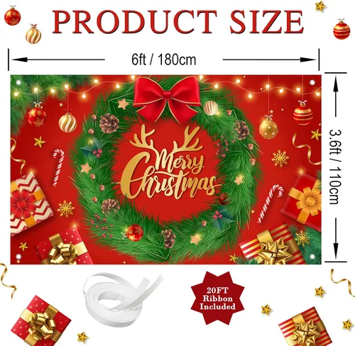 Vista 3 de Avezano Cartel de Feliz Navidad, telón de fondo rojo de Navidad para decoraciones de fiesta, invierno, Año Nuevo, Nochebuena, reuniones familiares