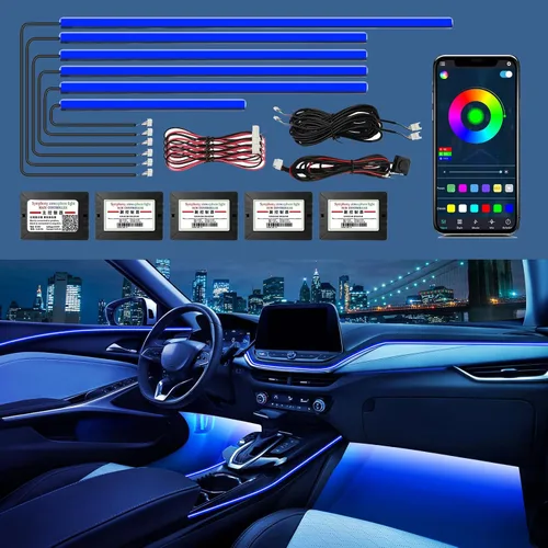 Vista 10 de Luces de acrílico para interiores de automóvil, accesorios de automóvil, tira de luces LED 10 en 1 con control de aplicación, 175 pulgadas, 593