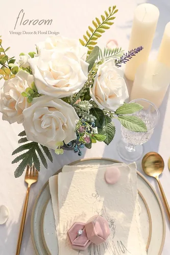 Vista 2 de Floroom Flores artificiales, 16 rosas falsas de avalancha de espuma de aspecto real de 3.5 pulgadas con tallos para ramos de boda, centros de mesa