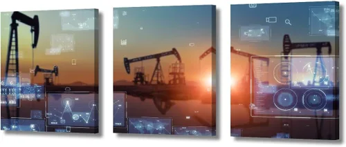 Vista 36 de TUMOVO Bombas de aceite en la puesta de sol para dormitorio, industria de petróleo y gas, pinturas de pared de 3 piezas de arte de pared de petróleo