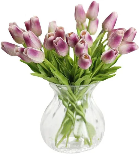 Vista 10 de 30 piezas de tulipanes artificiales de tacto real, decoración de fiesta de boda para el hogar (champán)