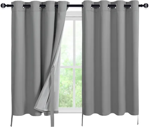 Vista 45 de DWCN Cortinas opacas 100% gris oscuro con alzapaños, doble capa, aislamiento térmico, oscurecimiento de la habitación, reducción de ruido, con Blanco