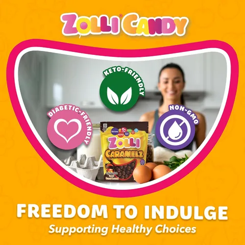 Vista 6 de Zolli Caramelz in Dark Chocolate - Caramelo sin azúcar, caramelo saludable apto para dieta keto y diabética, golosinas aprobadas por dentistas