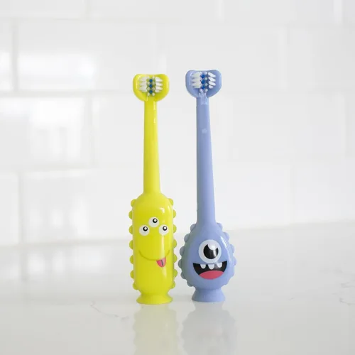 Vista 11 de Dr. Brown's ToothScrubber Cepillo de dientes para niños pequeños, cepillo de dientes de entrenamiento de triple cara con base de ventosa, monstruo