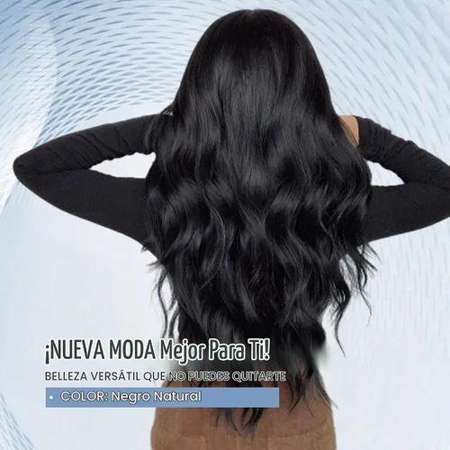 Vista 4 de Allbell - Pelucas largas negras para mujer, rizada, sintética, con flequillo, onda corporal, de aspecto natural, fibra resistente al calor, cabello