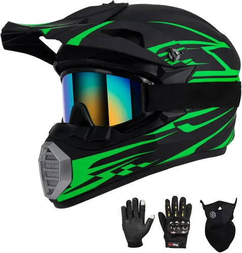 Vista 14 de Casco de motocross para niños y jóvenes aprobado por DOT, Casco de cara completa para ATV, moto de todoterreno y bicicleta de tierra para adultos