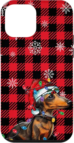 Vista 16 de iPhone 16 Dachshund Christmas Phone Case Red Plaid Pattern Christmas Lights Case