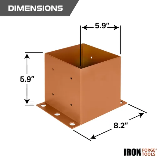 Vista 2 de Iron Forge Tools Base de poste de 6 x 6 pulgadas para hormigón, paquete de 4 anclajes de acero resistente con recubrimiento de polvo marrón