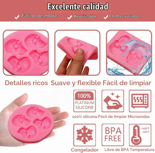 Vista 3 de Moldes de silicona 3D de calavera de esqueleto para Halloween, 3 piezas, para fiesta de Halloween, chocolate, caramelo, arcilla para decoración