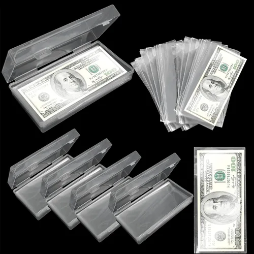 Vista 8 de 300 fundas de papel transparente para billetes, fundas individuales para coleccionistas, fundas protectoras de papel para billetes con estuche