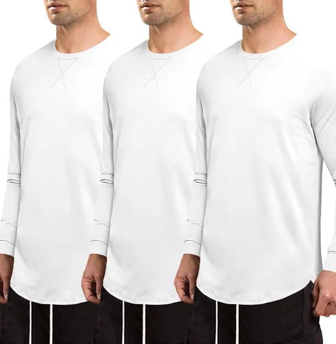 Vista 2 de JMIERR Mens 3 Pack Cotton Hipster Hip Hop Longline Crewneck T-Shirt