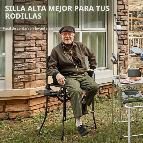 Vista 4 de EVER ADVANCED Silla de camping plegable portátil de 30.7 pulgadas de altura de asiento, silla de directores, taburete de bar plegable alto con mesa