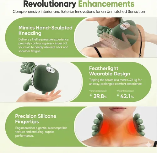 Vista 5 de Bionic - Masajeador de cuello y espalda, masajeador shiatsu calentado de 2 niveles, masaje de amasamiento de tejido profundo 4D, masaje de manos