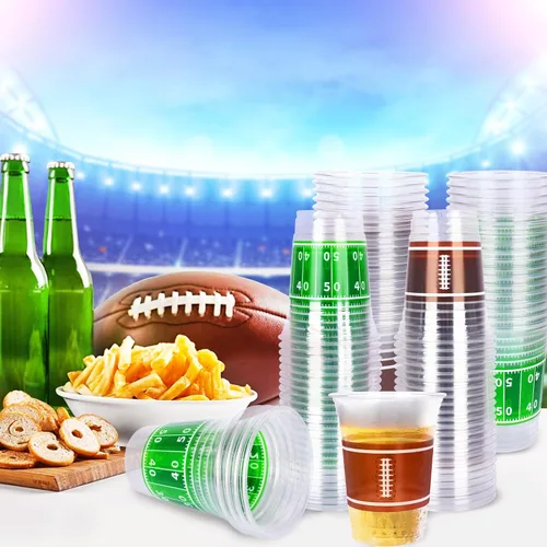 Vista 6 de Gatherfun 100 vasos de plástico de fútbol de 16 onzas, fiestas de fútbol y eventos para portón trasero, desechables y prácticos, suministros ideales