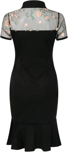 Vista 4 de Women's Wedding Guest Dresses Black Formal Church Dresses V Neck Lace Short Sleeve Evening Party Midi Dress Vintage