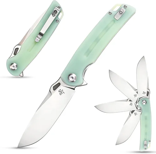 Vista 8 de Sitivien Cuchillo plegable ST137, hoja de satén D2, mango G10, cuchillo de herramienta EDC para senderismo al aire libre, camping, pesca (negro)