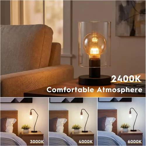 Vista 3 de Bombilla Edison regulable E26 Vintage Round LED Light Low Lumen Ámbar G80