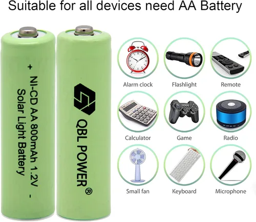 Vista 11 de QBLPOWER Ni-CD AA 800mAh 1.2V batería recargable para luces solares al aire libre lámpara jardín patio césped (8 piezas)