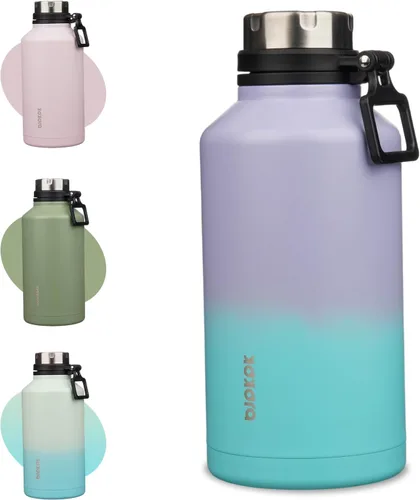 Vista 21 de BJPKPK Botella de agua aislada de 24 onzas con asa, sin BPA, botella térmica de viaje de acero inoxidable reutilizable, botella de agua grande, Negro