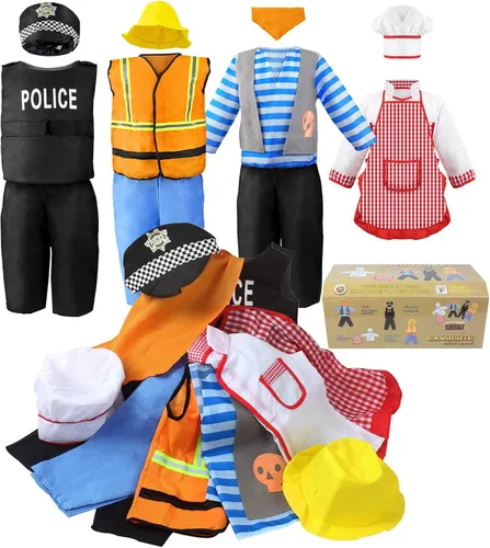 Vista 2 de Jeowoqao Ropa de vestir para niños y niñas disfraces de juego de simulación policía bomberos corredores disfraz de astronautas para niños pequeños