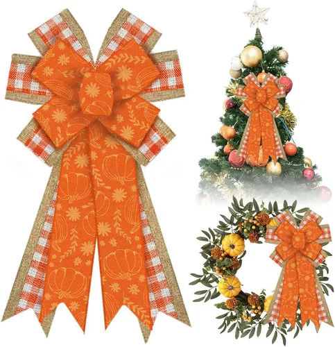 Vista 7 de Arcos grandes de otoño para corona, corona de calabaza de Acción de Gracias, búfalo negro y naranja, gnomos de otoño, decoración de árbol