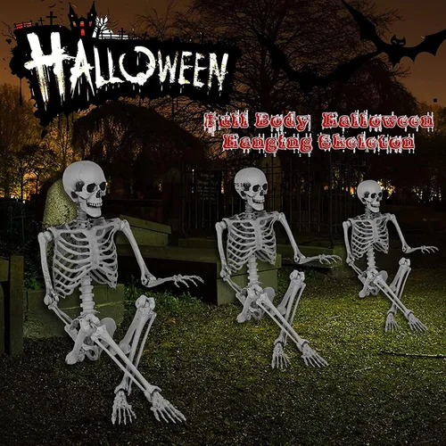 Vista 6 de Esqueleto de tamaño real para decoración de Halloween, esqueleto de Halloween de 5.4 pies, esqueleto colgante con articulaciones móviles, huesos