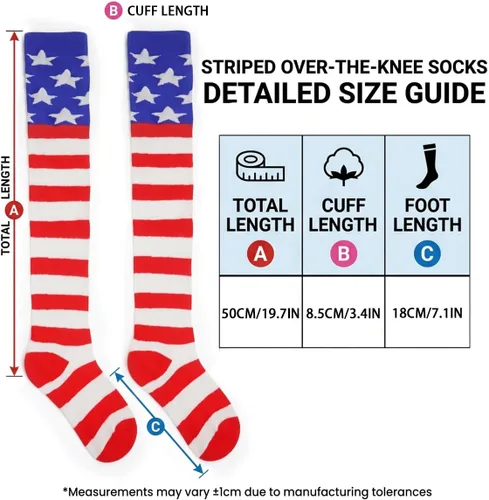 Vista 5 de Calcetines altos para mujer, calcetines altos a rayas hasta el muslo Bandera estadounidense