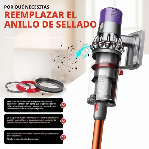 Vista 5 de Parte del contenedor de polvo - Anillo de sellado de repuesto compatible con aspiradora Dyson Cyclone V10 SV12, parte de copa de suciedad