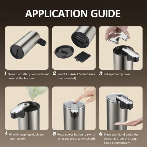 Vista 7 de Dispensador automático de jabón sin contacto, volumen ajustable mejorado para líquidos gruesos y delgados, dispensador automático de platos y jabón