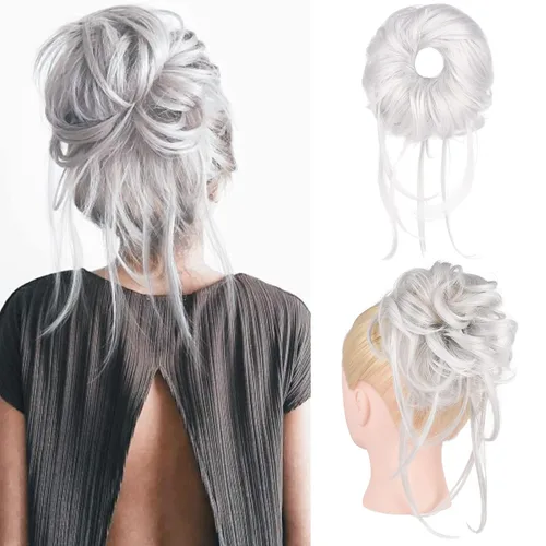 Vista 13 de HOOJIH Pieza de pelo desordenado de moño – Extensiones superlargas despeinadas, cola de caballo ondulada con banda elástica para mujeres y niñas