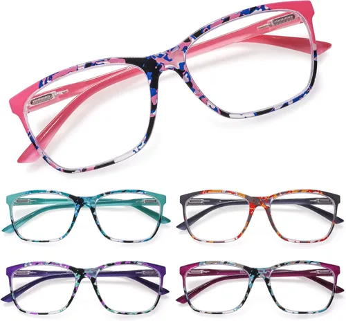 Vista 9 de SIGVAN Lentes de lectura para mujer, con bloqueo de luz azul, bisagra de resorte, diseño de moda, lentes con estampado para mujer