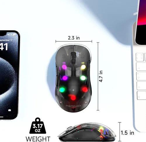 Vista 7 de Memzuoix ratón inalámbrico LED 2.4G, ratón recargable ergonómico con cubierta desmontable, ratón óptico portátil de 1200 DPI con receptor USB