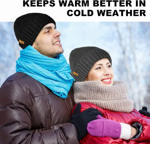 Vista 5 de MIG4U Gorro de invierno para hombre con forro térmico gorro de lana cálida para clima frío