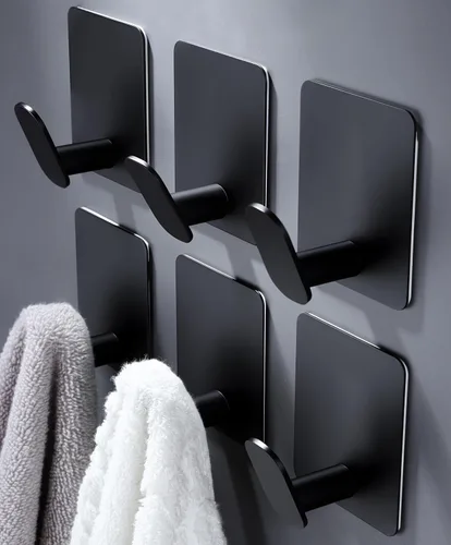 Vista 8 de DELITON Ganchos adhesivos – Paquete de 4 ganchos de pared para toallas/abrigos, para baño o cocina (negro mate, acero inoxidable)