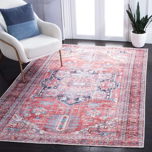 Vista 7 de SAFAVIEH Alfombra lavable Serapi Collection – 3 pies 3 pulgadas x 5 pies, azul marino y rojo, antideslizante y fácil de limpiar, ideal