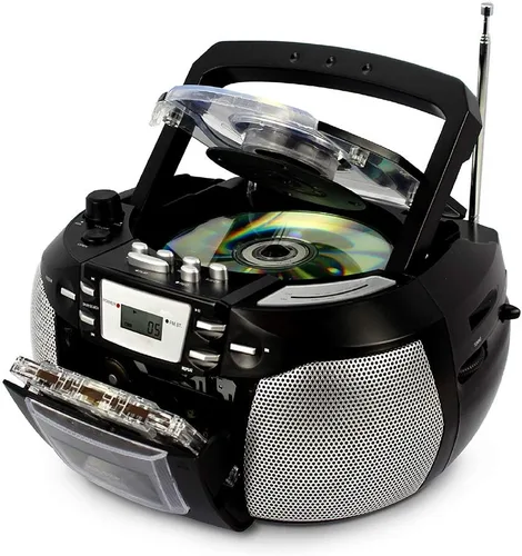 Vista 5 de HANNLOMAX HX-301CD CD/MP3 Boombox, radio AM/FM, grabadora de cassette, grabaciones de CD o radio, conector para auriculares, pantalla LCD, fuente