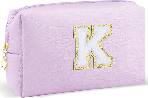 Vista 71 de URSKYTOUS Regalos para niñas, bolsa de maquillaje con inicial, bolsa de cosméticos personalizada con cremallera, bonita bolsa de aseo de viaje, Azul