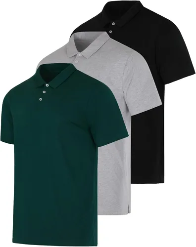 Vista 17 de Real Essentials 3 Pack: Polo de manga corta de jersey de algodón transpirable de secado rápido para hombre casual