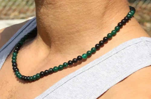 Vista 59 de Collar de cristal de obsidiana negra hecho a mano, collar de cuentas de piedras preciosas naturales auténticas, curación, protección, talismán mala