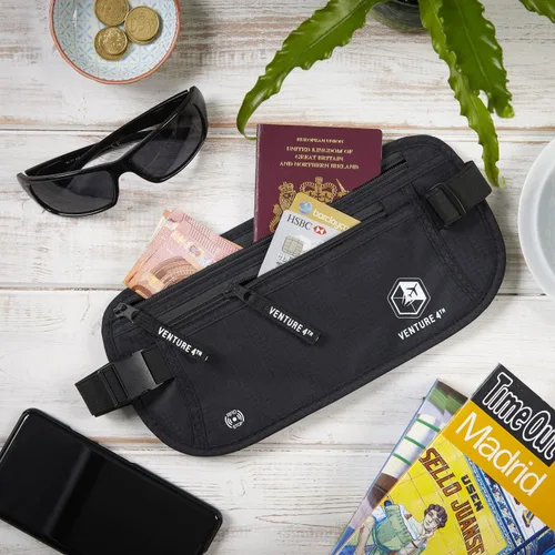 Vista 6 de VENTURE 4TH Cinturón de dinero de viaje, soporte delgado para pasaporte, bolsa de viaje con bloqueo RFID para proteger efectivo, tarjetas de crédito