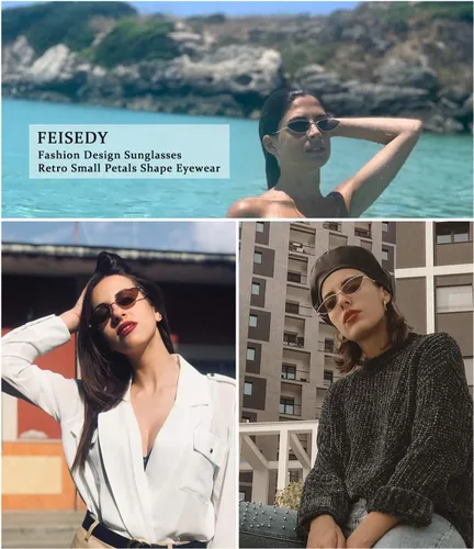 Vista 47 de FEISEDY Gafas de sol de diseñador de moda Retro pequeños pétalos forma arco templo diseño B2298