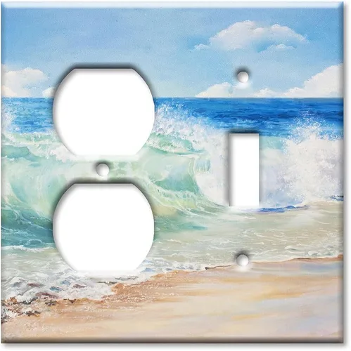 Vista 9 de Art Plates - Placa de interruptor de palanca doble - Placa decorativa de pared de metal con interruptor de luz de 2 cuadrillas - Pintura de playa