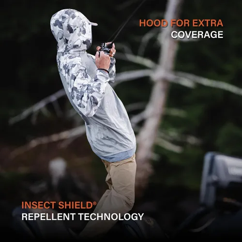 Vista 3 de Simms Bugstopper Solarflex 50+ UPF Camisa de pesca de manga larga con capucha y protector de insectos para hombre