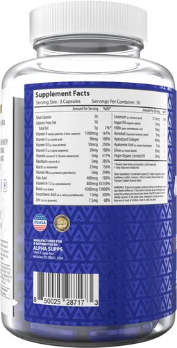 Vista 2 de Alpha Supps Suplemento para el cabello, la piel y las uñas para mujeres, vibrante salud y fuerza de HSN con biotina, colágeno y vitaminas